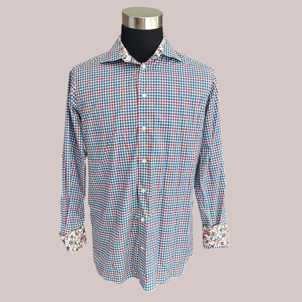 ETON Contemporary Longsleeve Buttondown Shirt Gingham W/ Floral Cuffs - Medium